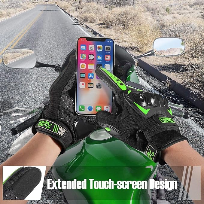 COFIT Motorcycle Gloves Breathable, Touchscreen Motorbike Gloves Anti-Slip with Good Grip Hard Knuckles Protection for Men Women Motocross, BMX ATV MTB Cycling, Road Racing - Green L