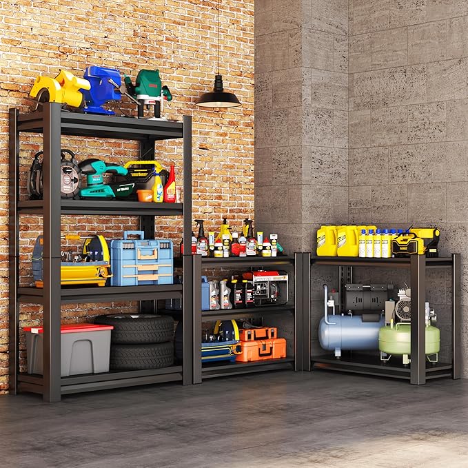 Metal Garage Shelving Unit, Heavy Duty 4-Tier Adjustable Storage Rack, Steel Shelving,2000 lbs Capacity, Industrial Shelves for Heavy Tools and Equipment (4-Tier 63" H x 36" W x 16" D)