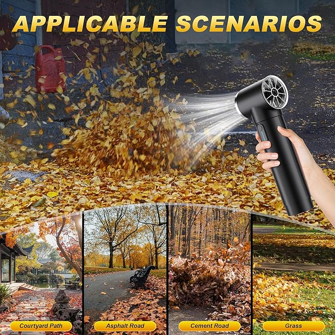 Oversize Turbo Dryer Blower for Car & Yard, 600W&50MM Cordless Electric Leaf Blower, 4 Speeds, 900g Max Thrust, for Cleaning Car Dust, Sweeping Leaves & Snow，Lawn Care (Soot Black)