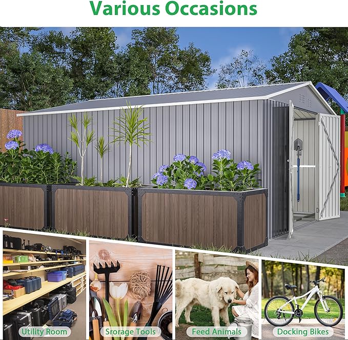 Large Outdoor Storage Shed, 11' X 13' Metal Galvanized Steel Garden Shed with Floor Frame, Utility Tool Shed Storage House for Backyard, Patio, Lawn
