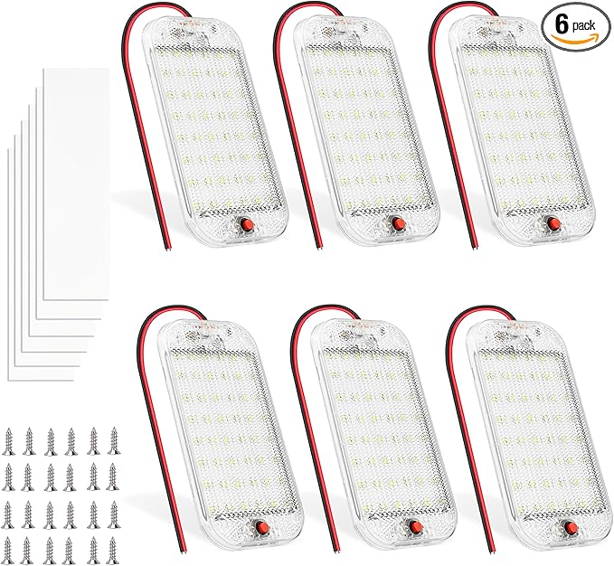 Dome Light for RV Interior, 48LED 800LM Ultra Bright 12 Volt LED White Lights, RV Ceiling Light with Switch Control, Ideal for Car Van Truck Camper Lorry Motorhome Boat(6 Pack)