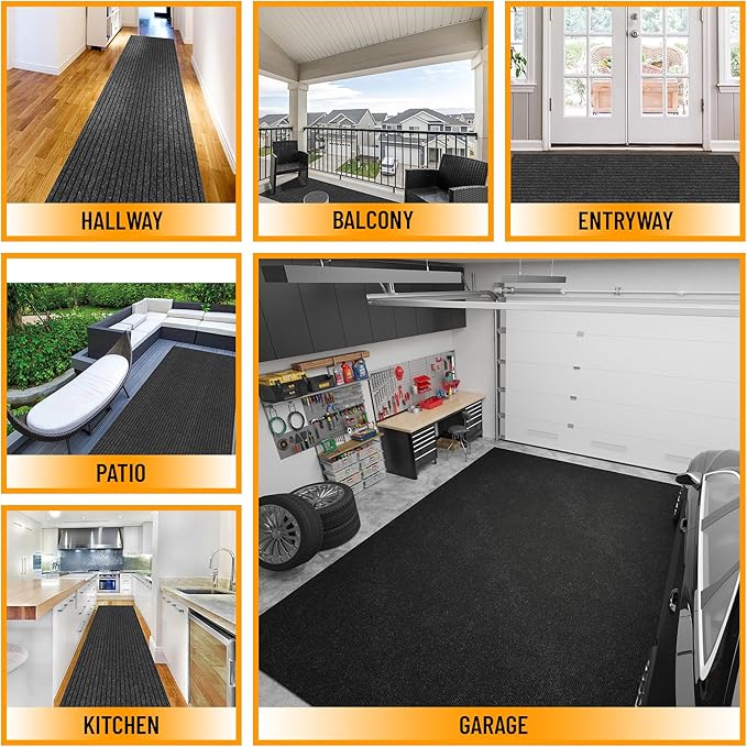 Ottomanson Mud Mat 2' x 2' Entryway Rug - Non-Slip Scraper Doormat for Muddy Paws, Dirt Trapping Indoor/Outdoor Mat for High-Traffic Areas, Kitchen, Garage, Patio, Black