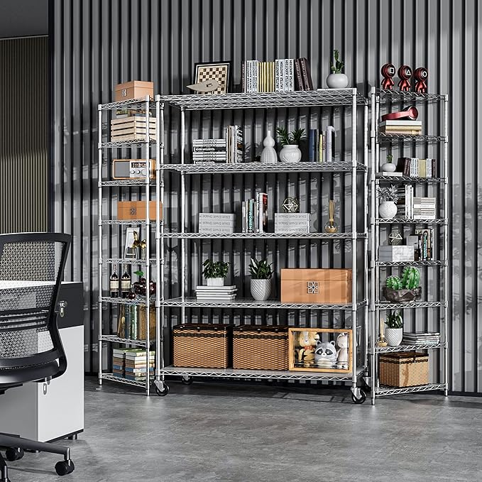 5 Tier NSF Metal Shelf Wire Shelving Unit, 6000lbs Capacity Heavy Duty Adjustable Storage Rack with Wheels & Shelf Liners for Commercial Grade Utility Steel Storage Rack , 82"H x 48"L x 24"D - Chrome