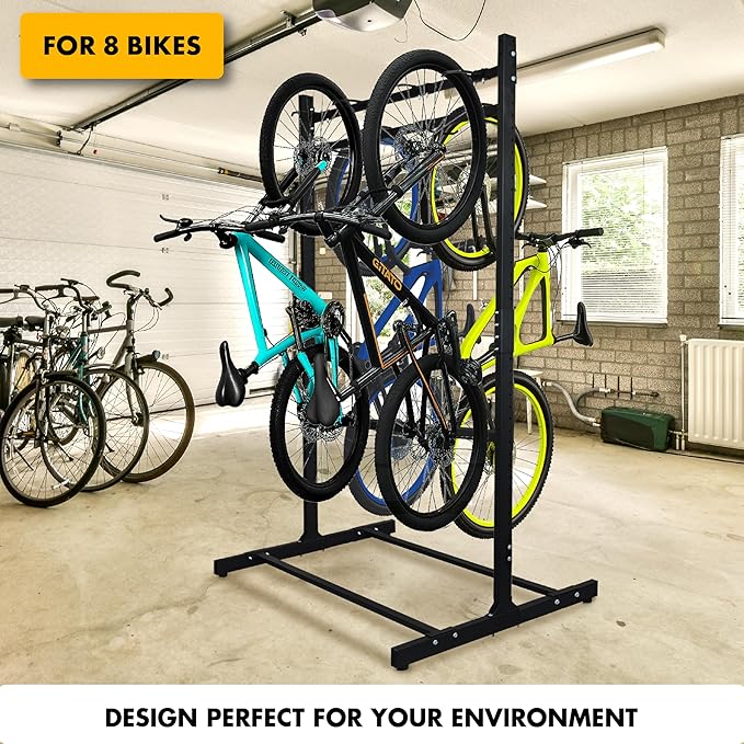 Freestanding 8 Bike Storage Rack for Garage, 2-Sided Bicycle Organizer, Hold Multiple Bicycles, Mountain Bikes, Road Bikes, Kids’ Bicycles and E-Bikes