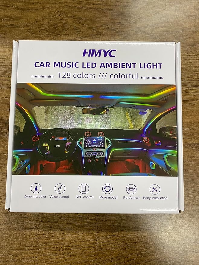 Dreamcolor Acrylic Interior Car Lights, 2 Piece 29.5inch/75cm 128 Colorful Car LED Strip Light RGB Fiber Optic Rainbow Ambient Lighting bar, Universal Decoration Dynamic Atmosphere Neon Lights