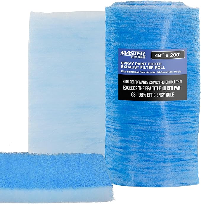 Master Airbrush Elite Paint Spray Booth Exhaust Filter Roll 48" x 200' - 18 Gram Heavy-Duty Fiberglass Paint Arrestor for Filtering Overspray Particles in Auto Body Shops & Refinish Booths