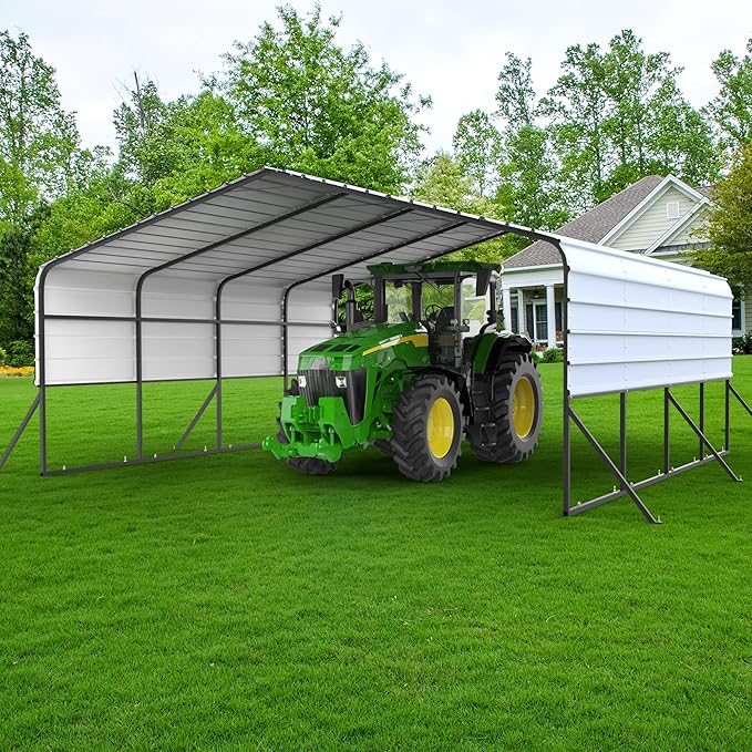 20x20 Metal Carports Heavy Duty for 2 Cars Garage,Car Tent Garage with Galvanized Metal Roof,Outdoor Garage Shelter for Car, SUV, Truck and Boats, Grey All Weather