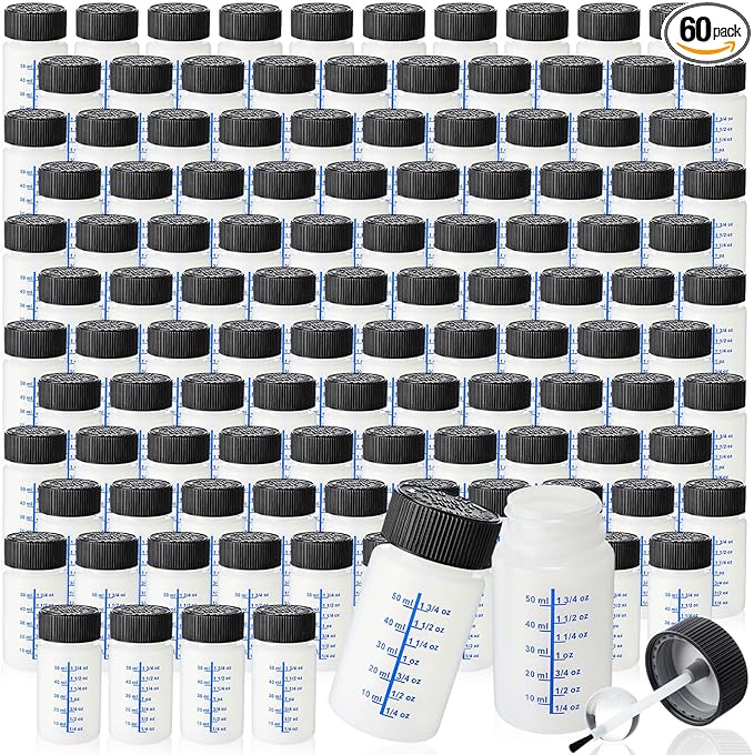 Mumufy 60 Pcs Touch up Paint Bottles with Brush and Lid Empty Touch up Bottle with Mixing Balls 2 oz Fluid Capacity Leftover Paint Container for Car Scratches Repair (Black,Blue)