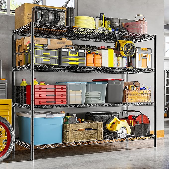REIBII 2560LBS Storage Shelves 55.5"W Metal Shelving Unit 4 Tier Wire Shelving Commercial Adjustable Garage Shelving Heavy Duty for Storage Rack for Pantry, Garage, Kitchen,55.5"W x 18"D x 55.5"H,2PCS