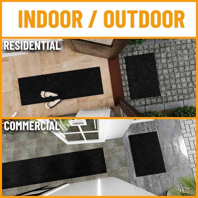 Ottomanson 6'6" x 15' Hallway Runner with Scraper Pile - Extra Durable Non-Slip Rug Mat for Indoor & Outdoor Use - Ideal for Kitchen, Entryway & Garage - High-Traffic Carpet, Black