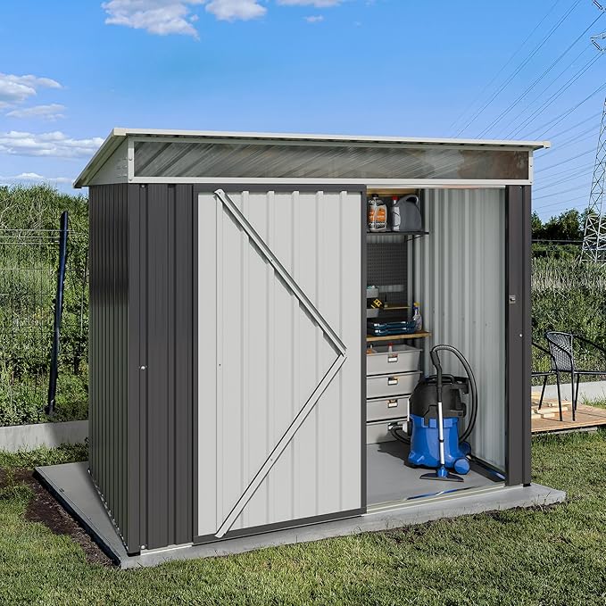 JY QAQA 6x4 FT Metal Outdoor Garden Storage Shed, Waterproof Metal Garden Sheds with Window and Lockable Double Door, Weather Resistant Steel Tool Storage House Shed for Patio,Lawn
