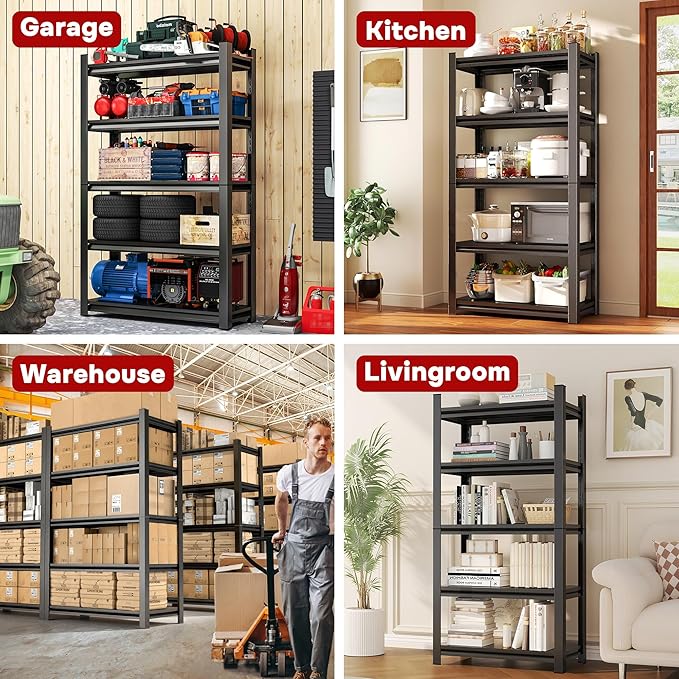 72" H Garage Shelving Unit 3500 LBS Heavy Duty Storage Shelves, Adjustable 5 Tier Metal Shelving Uni for Storage, Utility Shelves for Garage,Workshop, Basement, Home Office 72" Hx35.4 Wx15.7 D