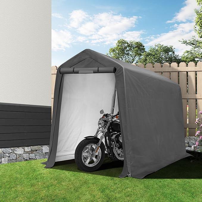 6x7Ft Outdoor Storage Shed, Portable Storage Shed with Roll-up Ventilated Door,Heavy Duty Waterproof Shelter Tent Carport for Motorcycle, Firewood, Garden Tools