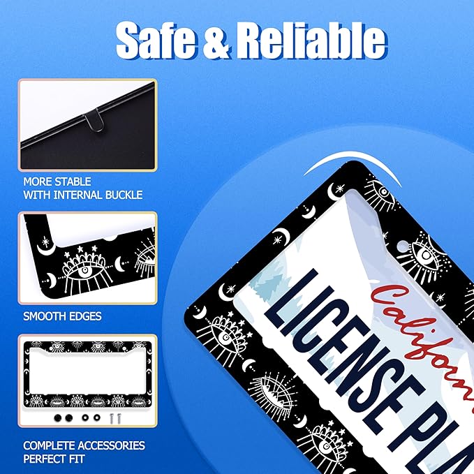 Evil Eye License Plate Frame Psychedelic Eye License Plate Stainless Steel Funny License Plate Holder Colorful Car Accessory Car Decoration 12.3" x 6.3" Fits Standard Vehicles Size