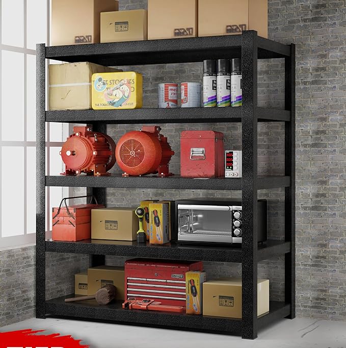 72" Hx47.3 Wx23.6 D 5 Tier Garage Shelving Heavy Duty Garage Storage Shelves 3000 lbs Heavy Duty Shelving Adjustable Matte Black Metal Shelving Industrial Rack (72" Hx47.3 Wx23.6 D)