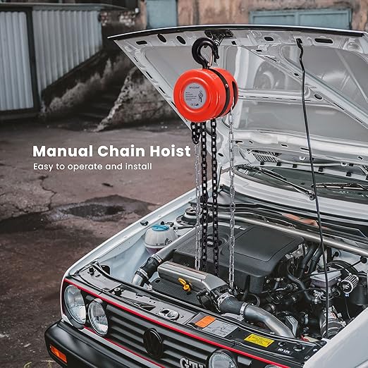 SPECSTAR Hand Chain Hoist 1 Ton 2200 Lbs Capacity 10 Feet with 2 Heavy Duty Hooks, Manual Chain Fall for Warehouse Building Automotive Machinery Red
