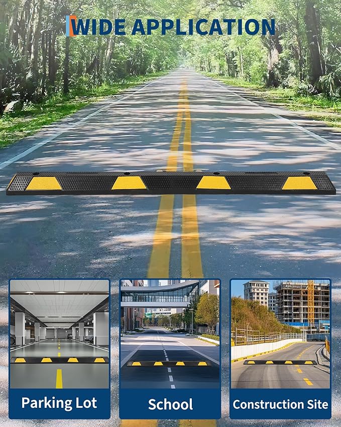 Garvee 72 Inch Heavy Duty Rubber Parking Curb, Garage Car Wheel Stopper with Yellow & Black Reflective Strips, Durable Speed Bump for Driveway, Warehouse & Parking Lots