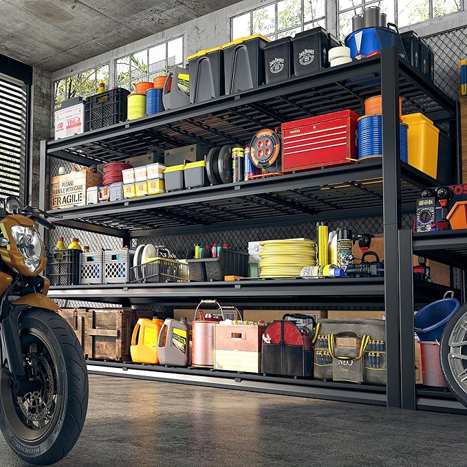 REIBII 60" W Garage Shelving Heavy Duty 2500LBS Storage Shelves 4-Tier Garage Shelves, Adjustable Metal Shelving for Warehouse, Pantry, Kitchen, Commercial, 60" W*60" H*24" D