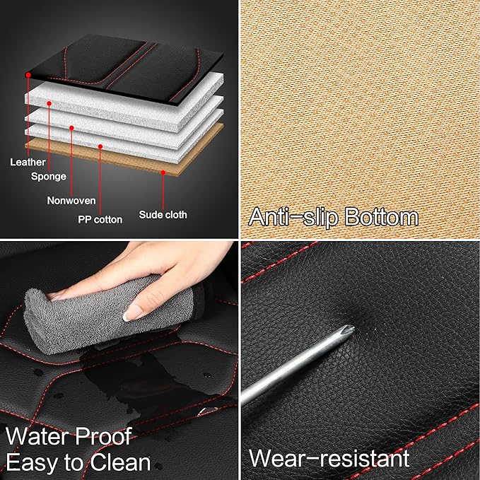 Pariitadin Leather Car Seat Covers Front Pair, Waterproof Faux Leather Seat Covers for Cars, Non-Slip Car Interior Covers Universal Fit for Most Cars Sedans Trucks SUVs, Black/Red