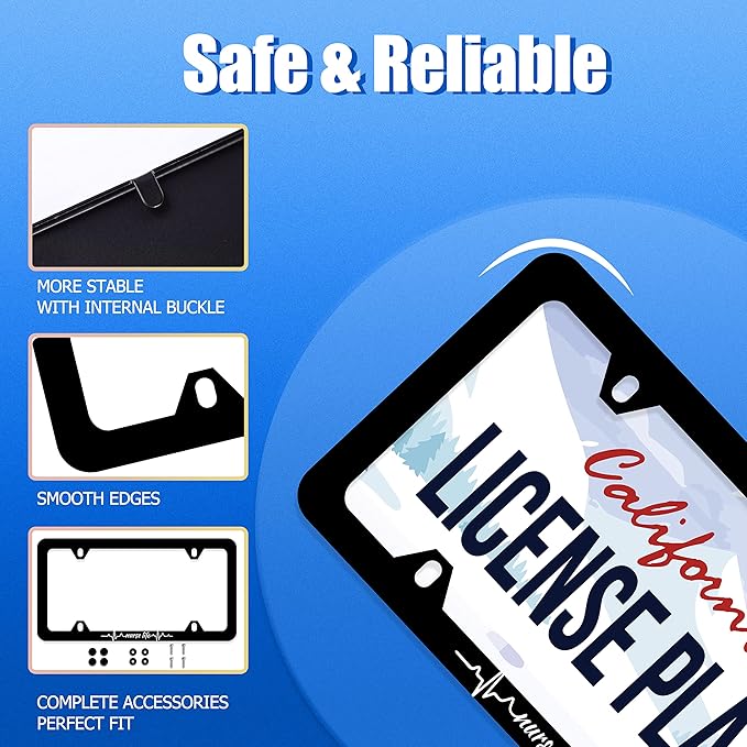 Nurse Life License Plate Frame Beautiful Text License Plate Stainless Steel Parts Funny License Plate Decorative with Screws Size 12.3" x 6.3" Men Women
