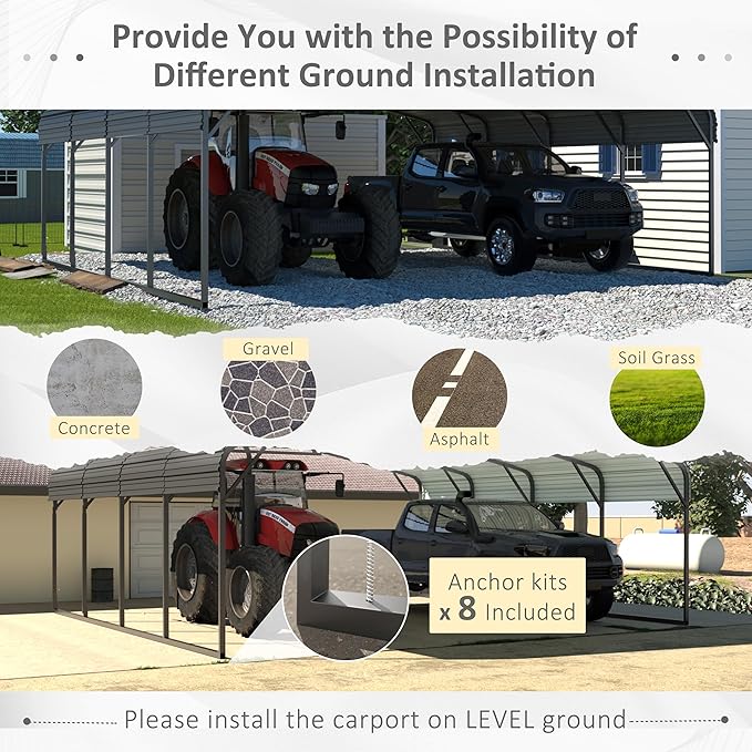 20x20 FT Heavy-Duty Carport with Metal Roof, Metal Car Port Canopy, Garage Car Shelter Shade for Outdoor, Car, Truck, Gray