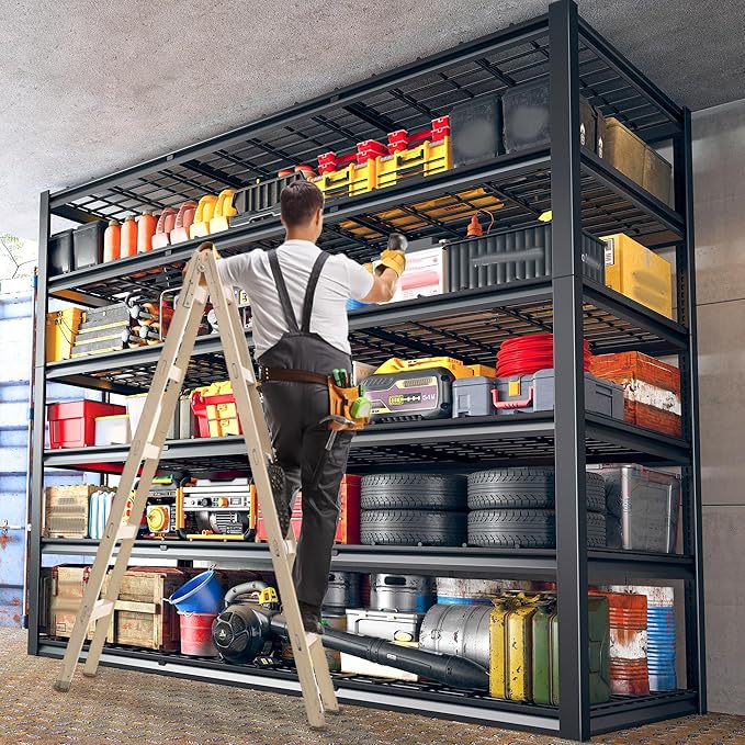 REIBII 60" W Garage Shelving, 2900LBS Storage Shelves, 6 Tier Heavy Duty Shelving, Adjustable Metal Shelving Units and Storage Rack for Warehouse, Pantry, Basement, 60" W x 84" Hx 24" D