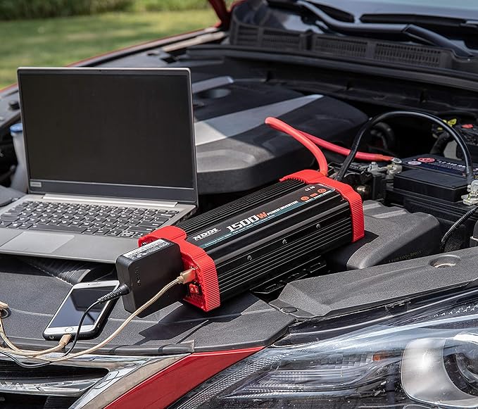 1500W Car Power Inverter 12V DC to 110V AC Car Converter Charger Adapter with Dual 3.1A USB Port and AC Outlets Quick Charging