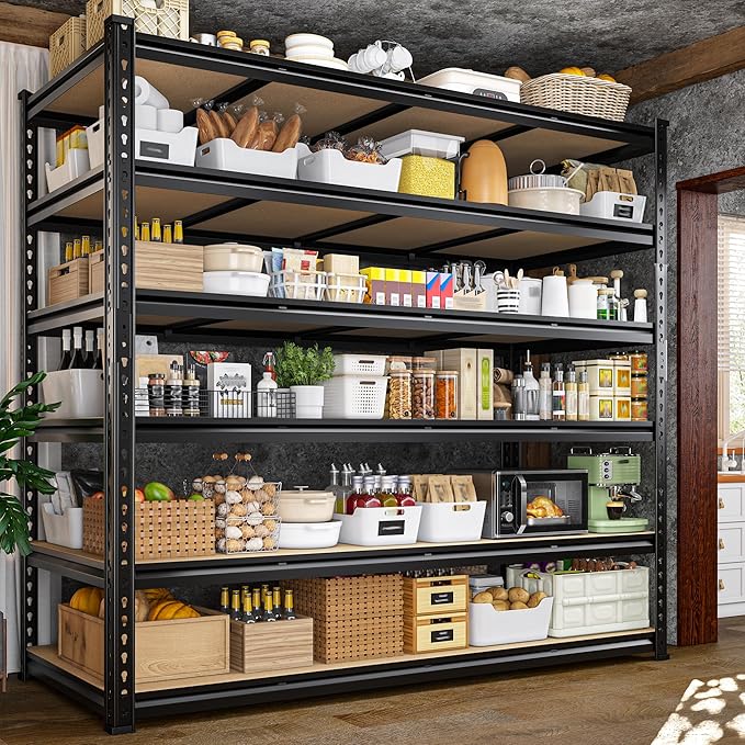 83.8" H Garage Shelving 59.8" W Metal Shelving 3000LBS Storage Shelves Heavy Duty Garage Shelves Adjustable Metal Shelf for Basement Warehouse Pantry 59.8" W x 24" D x 83.8" H