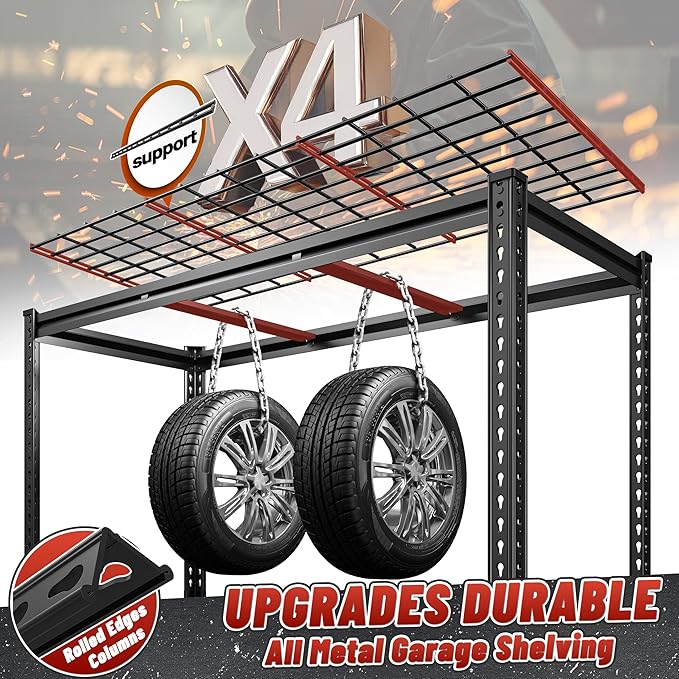 REIBII 3600LBS Garage Shelving 48" W Storage Shelves 6 Tier Garage Shelving Heavy Duty, Adjustable Metal Shelves for Warehouse, Basement, Pantry, 48" W x 24" D x 78" H