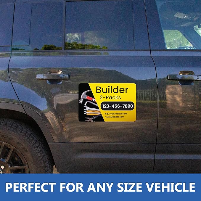 Custom Car Magnet Signs for Businesses (12"x18" Builder Rectangle) 2 pk - Personalized Car Magnets for Builder and Contractor, Advertising Vehicle Promotion - Advertising Magnets for Cars Door