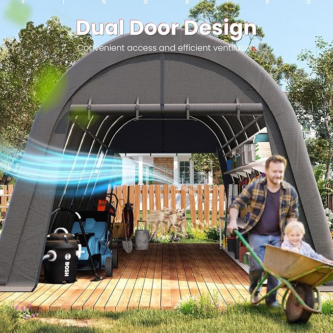 KING BIRD 12' x 20' Oval Pipe Heavy Duty Carport with Roll-up Ventilated Windows for SUV, Full-Size Truck and Boat, Round Style Anti-Snow Car Canopy Outdoor Boat Shelter with Reinforced Ground Bars