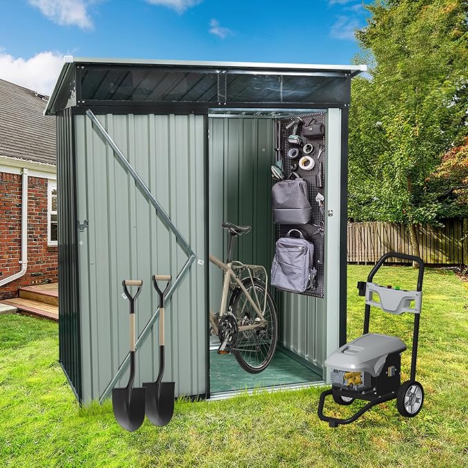 Metal 5x3 FT Garden Storage Shed, Outdoor Small Shed with Sloped Water-Resistant Roof and Lockable Door for Backyard, Patio,Garage and Bike Storage Black