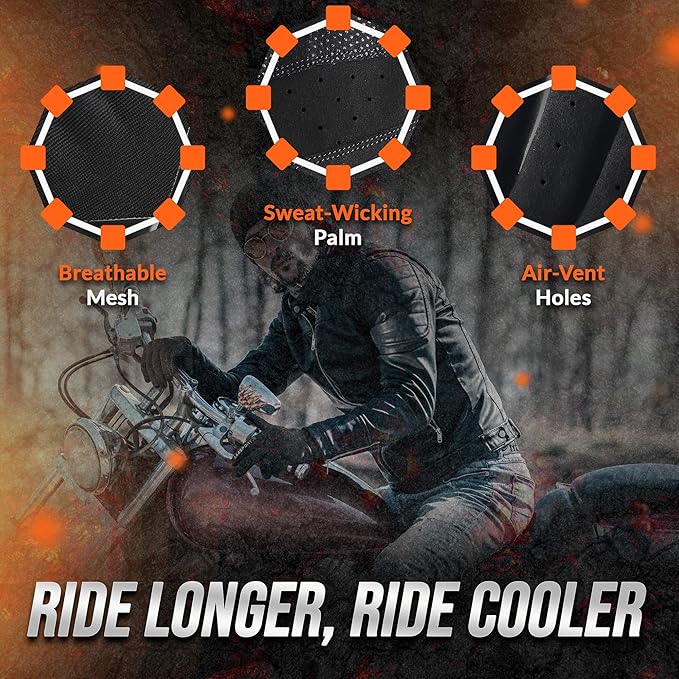Breathable Motorcycle Gloves for Men with Kevlar & TPR Palm Protection Hard Knuckles Touchscreen