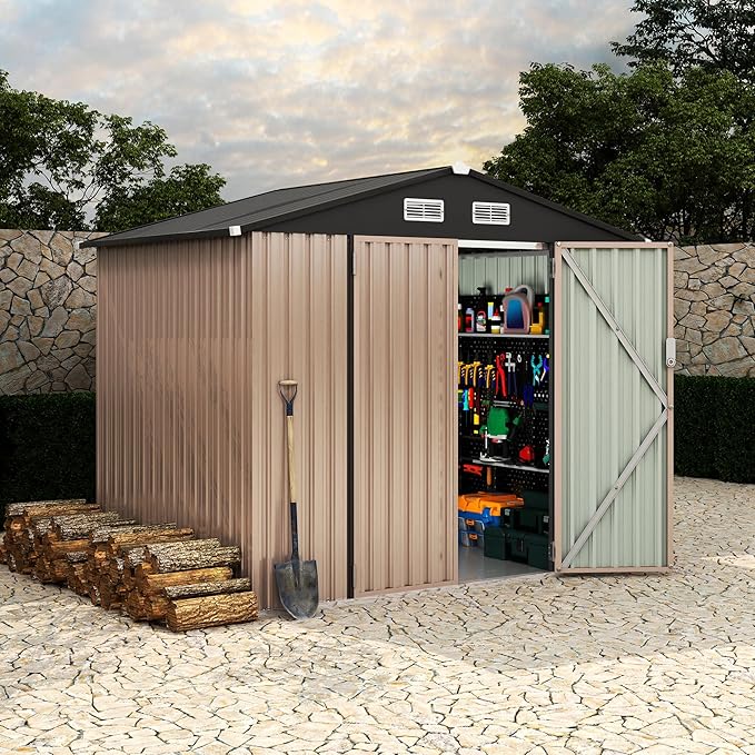 6x8 FT Metal Storage Sheds Outdoor with Floor, Metal ToolShed with Lockable Door, Metals Yard Sheds Metals Garden Shed Kit, MetalUtility Sheds Buildings with Air Vent for Backyard Garden Patio Lawn