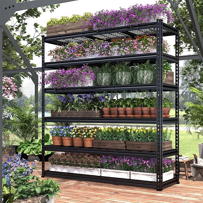 REIBII 3300LBS Garage Shelving 48" W Storage Shelves 6 Tier Garage Shelving Heavy Duty, Adjustable Metal Shelves for Warehouse, Basement, Storage, 48" W x 78" H x 18" D