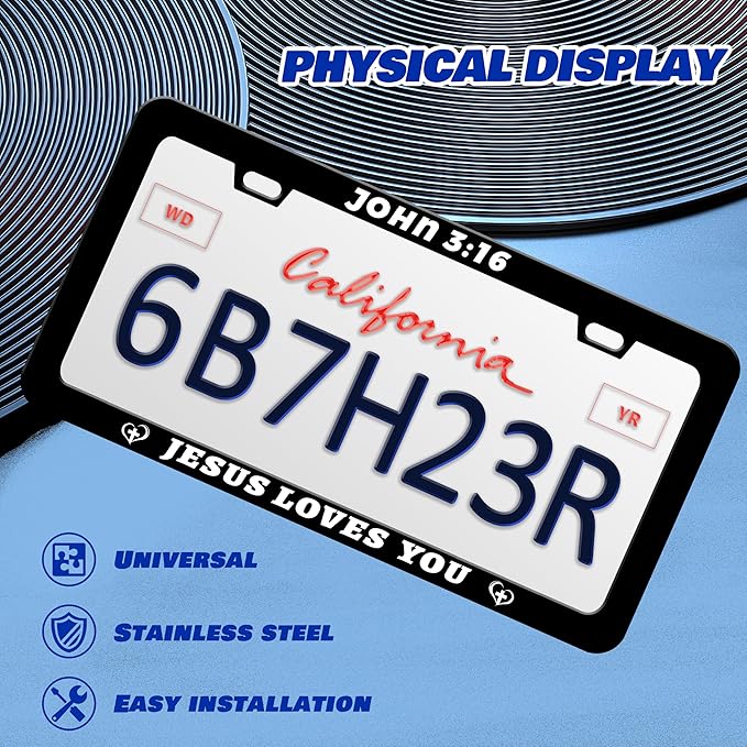 John 3:16 Jesus Loves You License Plate Frame Christian License Plate Frames Personalise Stainless Steel Funny Design Compatible With Standard License Plate Holder For Usa Canada 6 X 12 In With Screws