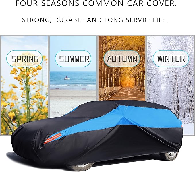 MORNYRAY Waterproof Car Cover All Weather Snowproof UV Protection Windproof Outdoor Full car Cover, Universal Fit for Sedan (Blue, S1-Fit SUV Length(Up to 180 inch))