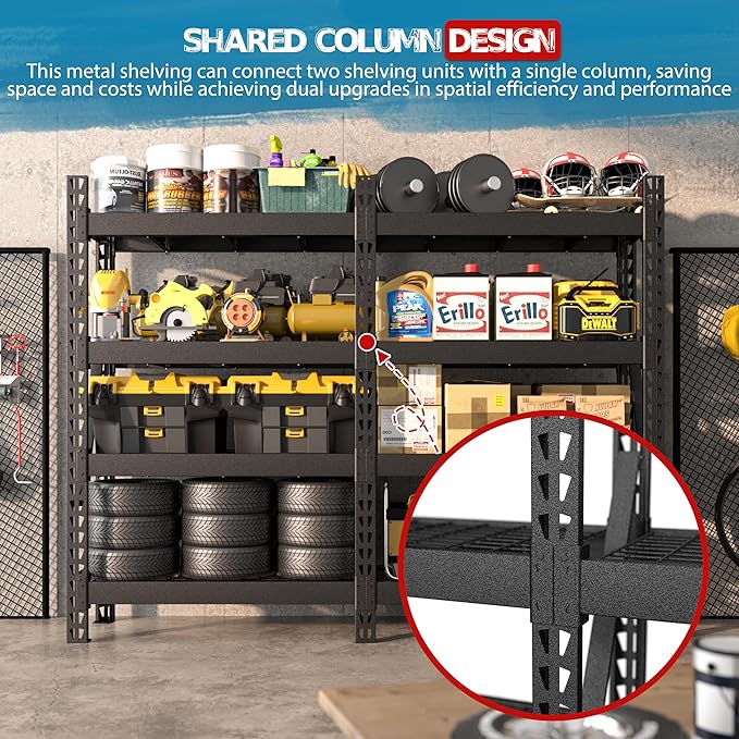 MUPATER 4-Tier Garage Shelving, 9000 LBS Heavy Duty Metal Storage Shelves, Adjustable Storage Wire Shelving Unit for Basement, Warehouse, Industrial