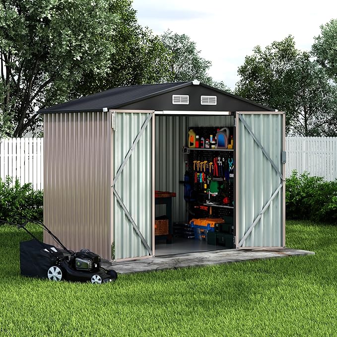 6x8 FT Metal Storage Sheds Outdoor with Floor, Metal ToolShed with Lockable Door, Metals Yard Sheds Metals Garden Shed Kit, MetalUtility Sheds Buildings with Air Vent for Backyard Garden Patio Lawn