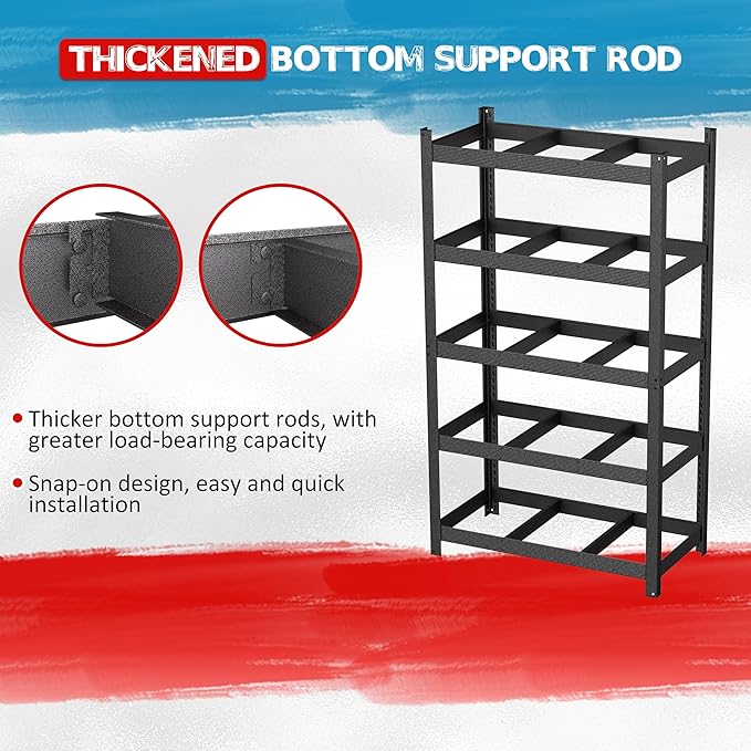 MUPATER 48.03”W × 24.41”D × 83.78”H Metal Storage Shelves, 5-Tier Adjustable Shelves, 3000 LBS Heavy Duty Standing Utility Shelf Racks for Pantry, Warehouse, Kitchen, Garage