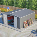 Outdoor Storage Shed, 12 X 14ft Metal Galvanized Steel Garden Shed with Floor Frame, Utility Tool Shed Storage House with Window for Backyard, Patio, Lawn