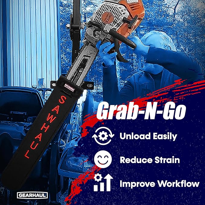 SawHaul Snap-Lok Universal Chainsaw Carrier Kit for Tractors and Skid Steers – 20 Inch Red Scabbard with Rotating Mount – Compatible with All Chainsaw Brands – Made in USA