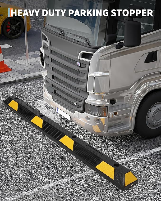 Garvee 72 Inch Heavy Duty Rubber Parking Curb, Garage Car Wheel Stopper with Yellow & Black Reflective Strips, Durable Speed Bump for Driveway, Warehouse & Parking Lots