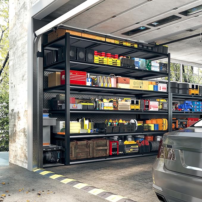 REIBII 84“H Garage Shelving Heavy Duty Storage Shelves 3500 LBS Adjustable Metal Shelving Uints and Storage for Garage, Warehouse, School, Commercial, Business, 60 "W x 24 "D x 84 "H, 2 Pack