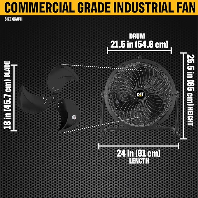 CAT by CATERPILLAR HVD-18AC - 18-inch High-velocity Drum Air Circulator Fan with 360-degree Pivoting Head and Dual Ball Bearing 4-speed Motor, Black…