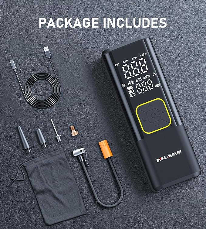 Tire Inflator Portable Air Compressor, InflaVive 3X Fast Inflate Cordless Air Pump for Car Tires with LED Light, 150PSI Portable Electric Pump with Digital Pressure Gauge, for Bike Motorcycle Car Ball
