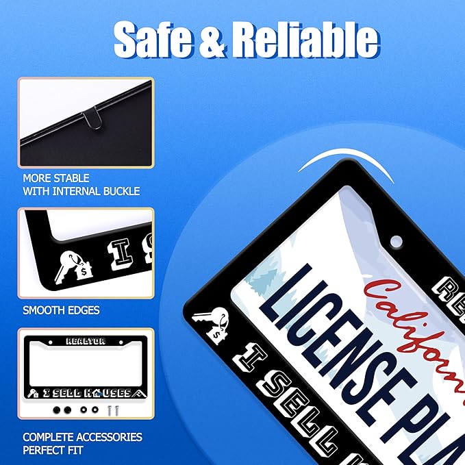 Realtor I Sell Houses License Plate Frame Funny License Plate Stainless Steel Black License Plate Holder Men Women Personalized Car Accessory Decoration 12.3" x 6.3"