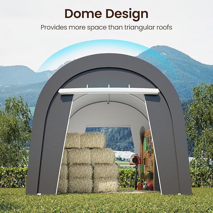 Kiss the Water Carport, Round Portable Garage, Steel Heavy Duty Carport with Ground Stakes, Tensioner and 2 Roll Up Windows PE Fabric Car Port, Garage, Storage Shed, Tent for Storage, SUV (10x20 Ft)