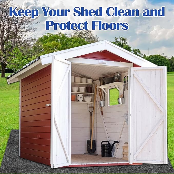 Ogrmar 10 x 10 FT Outdoor Storage Shed Mat, Waterproof Storage Shed Flooring Mat, Soft Patio Furniture Carport Mat Washable with Non-Slip Backing, Storage Shed Not Included (10x10FT)