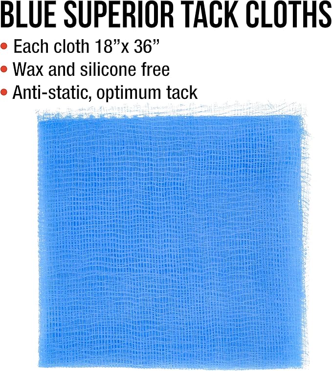 TCP Global Pure Blue Superior Tack Cloth, 12-Pack, Automotive & Woodworking, Dust/Stain/Paint Rags, Tac Cloth for Autobody
